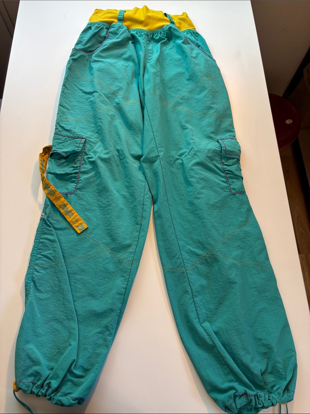 Zumba Fitness Teal Cargo Joggers with Yellow Waistband